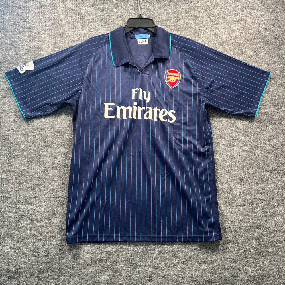 Arsenal FC Fly Emirates Soccer Jersey Navy Pinstripe Number 17 Mens Large